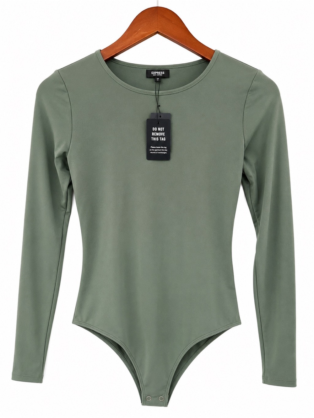 Express Sage Green Long Sleeve Body Contour Bodysuit Size S NWT